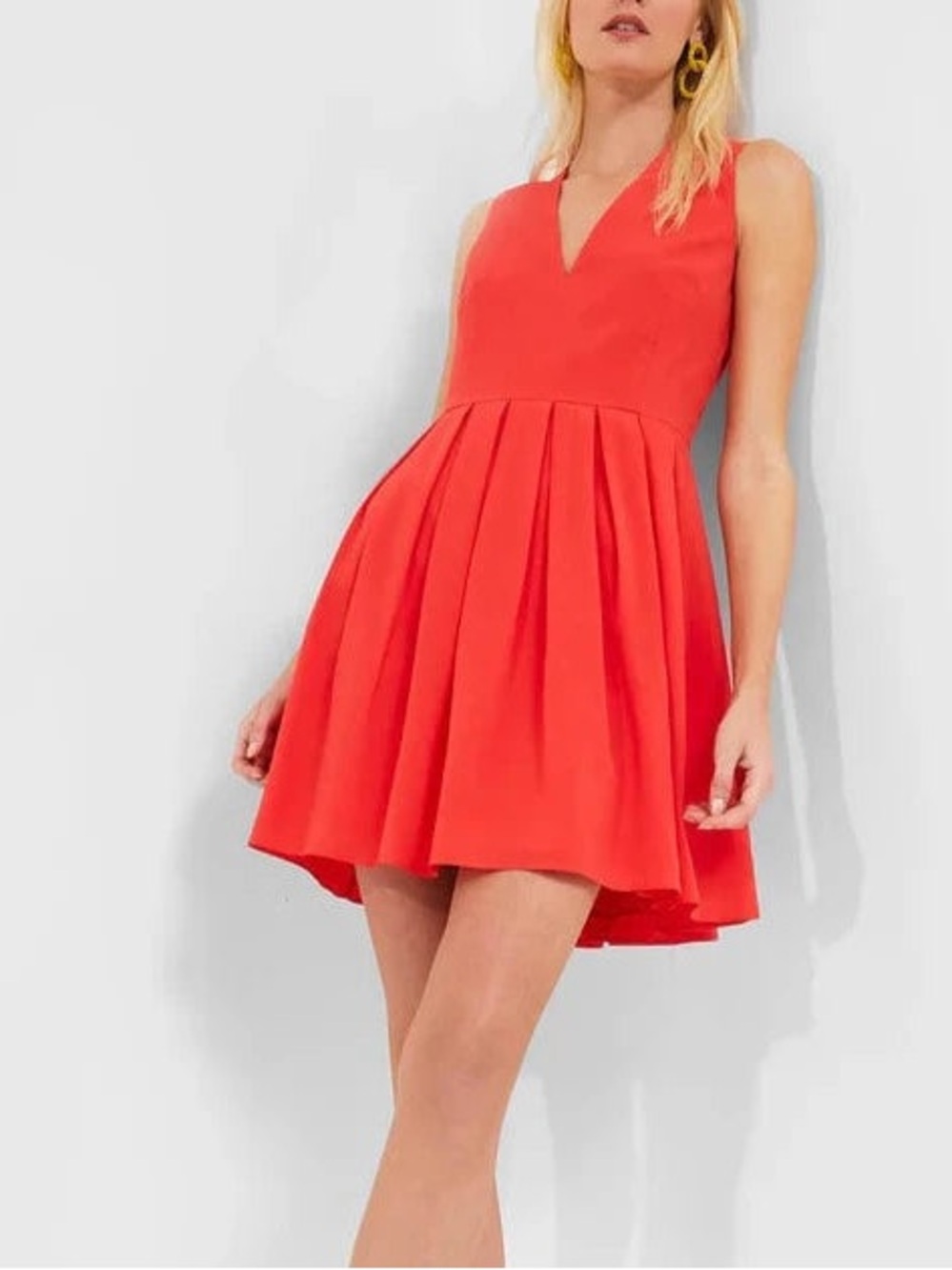 NWT French Connection Courtney Pleated Mini Dress in Hibiscus Red Quiet Luxury